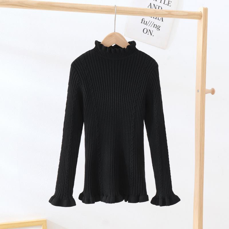 Dětský svetr pletený z jádrové příze v korejském stylu s vysokým límcem - podzimní/zimní pulovr pro střední a velké děti