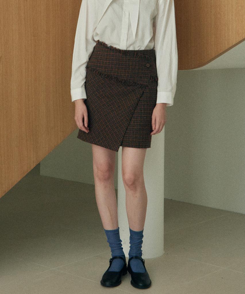 NEAR&DEAR Wool Check Tweed Miniskirt