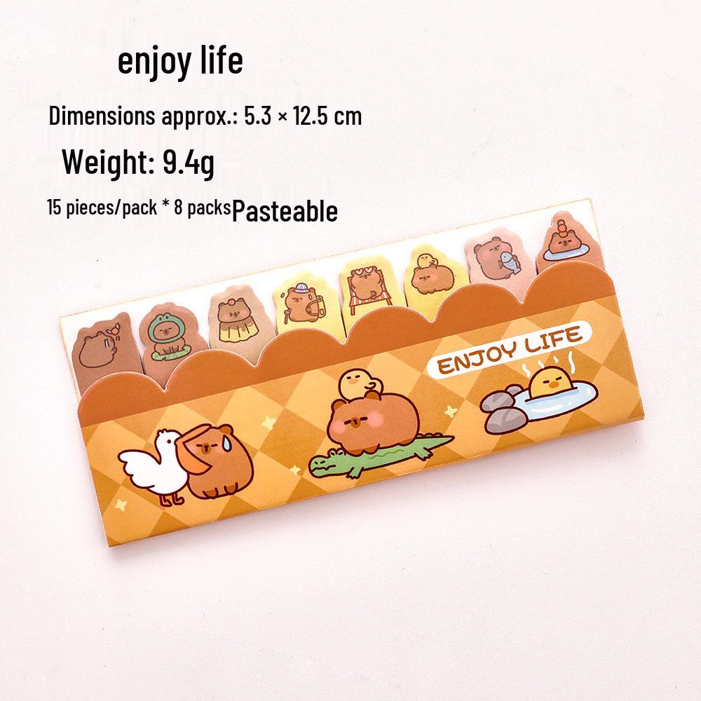 Capybara Line-up Sticky Notes: Cute Student Page Markers & Reusable Index Stickers 12.2*5.3cm