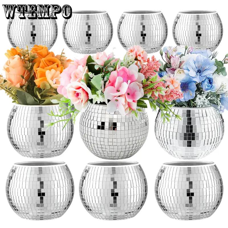 WTEMPO Disco Ball Vase Artificial Decorative Bowl for Candle Holder Centerpieces Multi-Functional Room Decoration Makeup Storage Ice Bucket Candy Jar