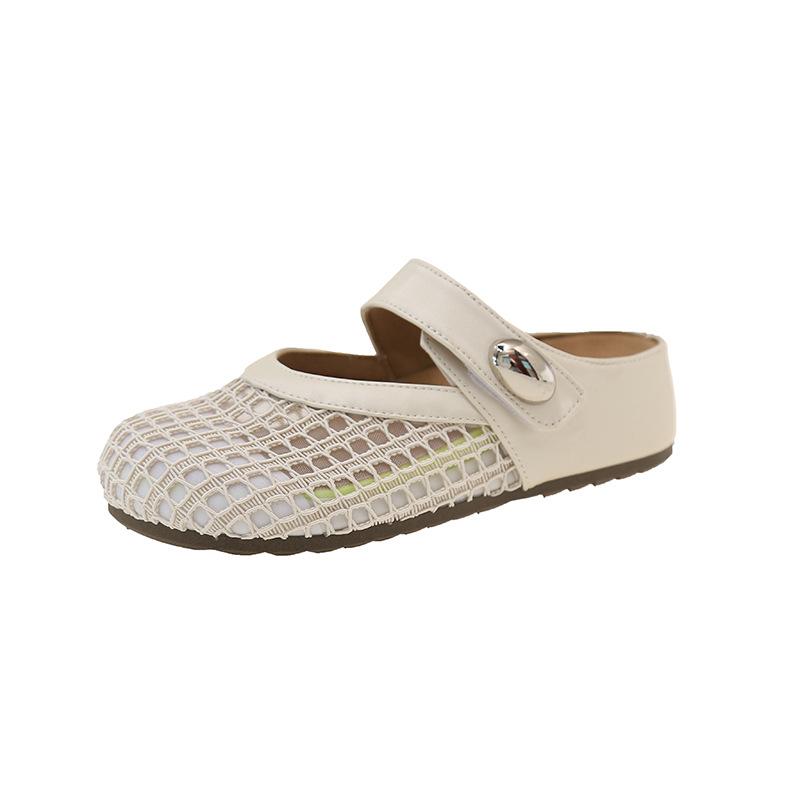 

French bag head half slippers women s summer wear 2025 new with skirt sandals one pedal fishing mesh breathable slippers 35