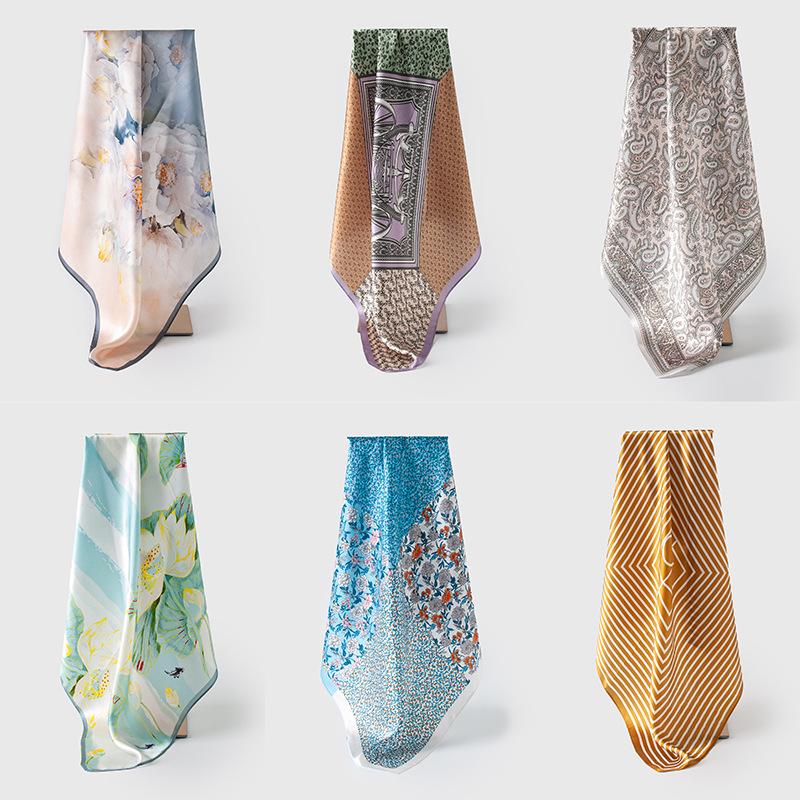 Elegant Green Daisy Mulberry Silk Scarf - Pastoral Style Women's Neck Warmer