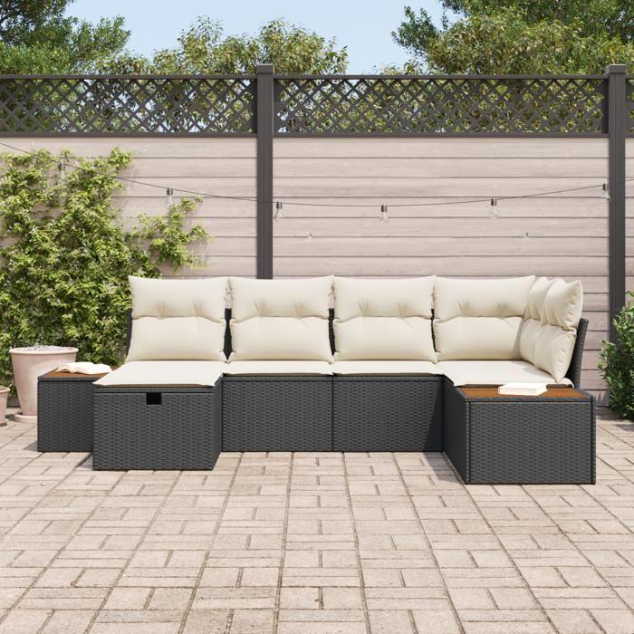 VidaXL Ensemble de Canapés de Jardin 6 Pièces avec Coussins en Rotin Poly Noir 3359629