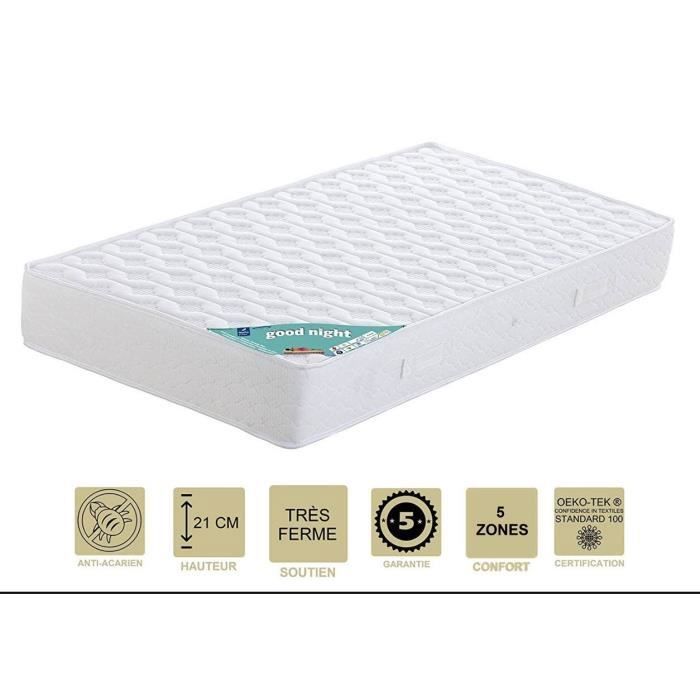 Matelas 90x200 x 21 cm + Alèse + Oreiller Visco - Très Ferme - Aertech+ 35 Kg-m3 HR Haute Densité - Hypoallergénique - 5 Zones de