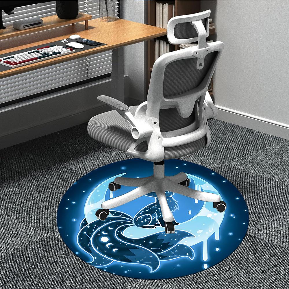 

1pc Moon Fox Office Round Area Rug, Mat Suitable For Office, Under Office Chairs Bedroom Living Room Home Decor, Room Deco 80cm