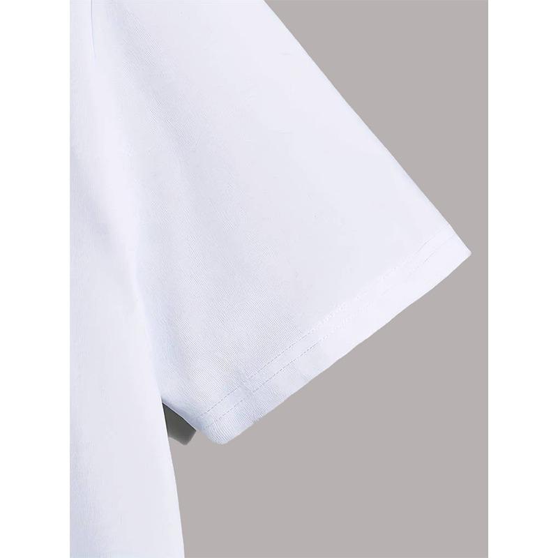 European sizes Men'S Black Bold White Lettering & Emblem Graphic T-Shirt - Streetwear Casual Loose Fit Short Sleeve Round Neck Tee