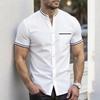 New Men Summer Short Sleeve Fashion Stand Collar Shirt Men Pure Color Casual Shirt