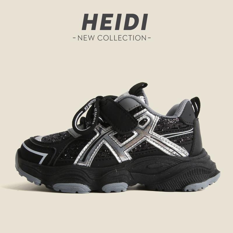 Kids Casual Breathable Sequins Sports Dad Sneakers Soft Soled Lightweight Shoes For Boys Girls