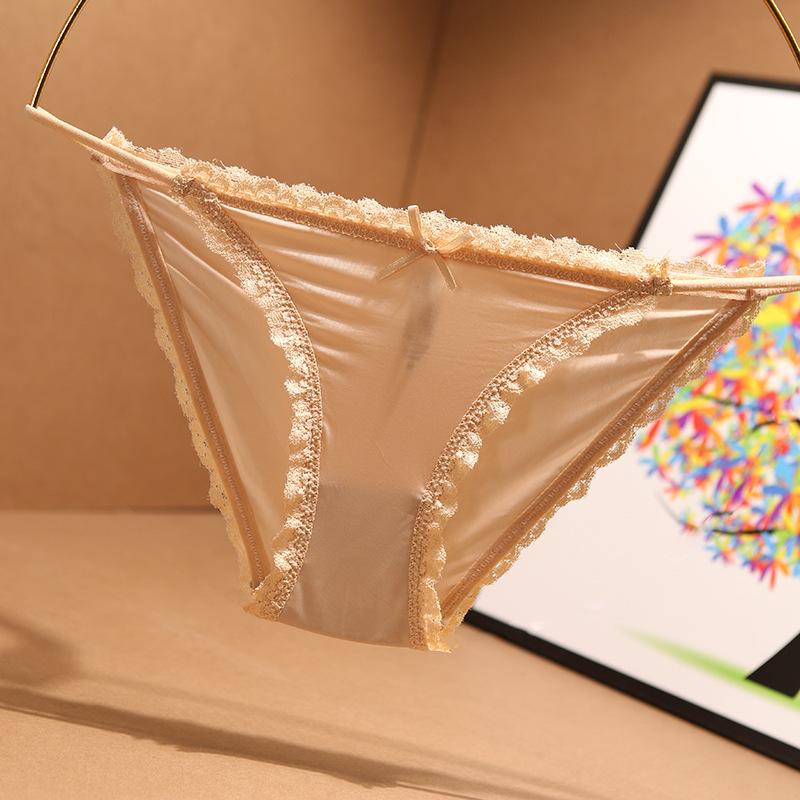 Ladies Summer Sexy Ribbon Lace Edge Bow Cotton Bottom Crotch Low Waist Triangle Briefs