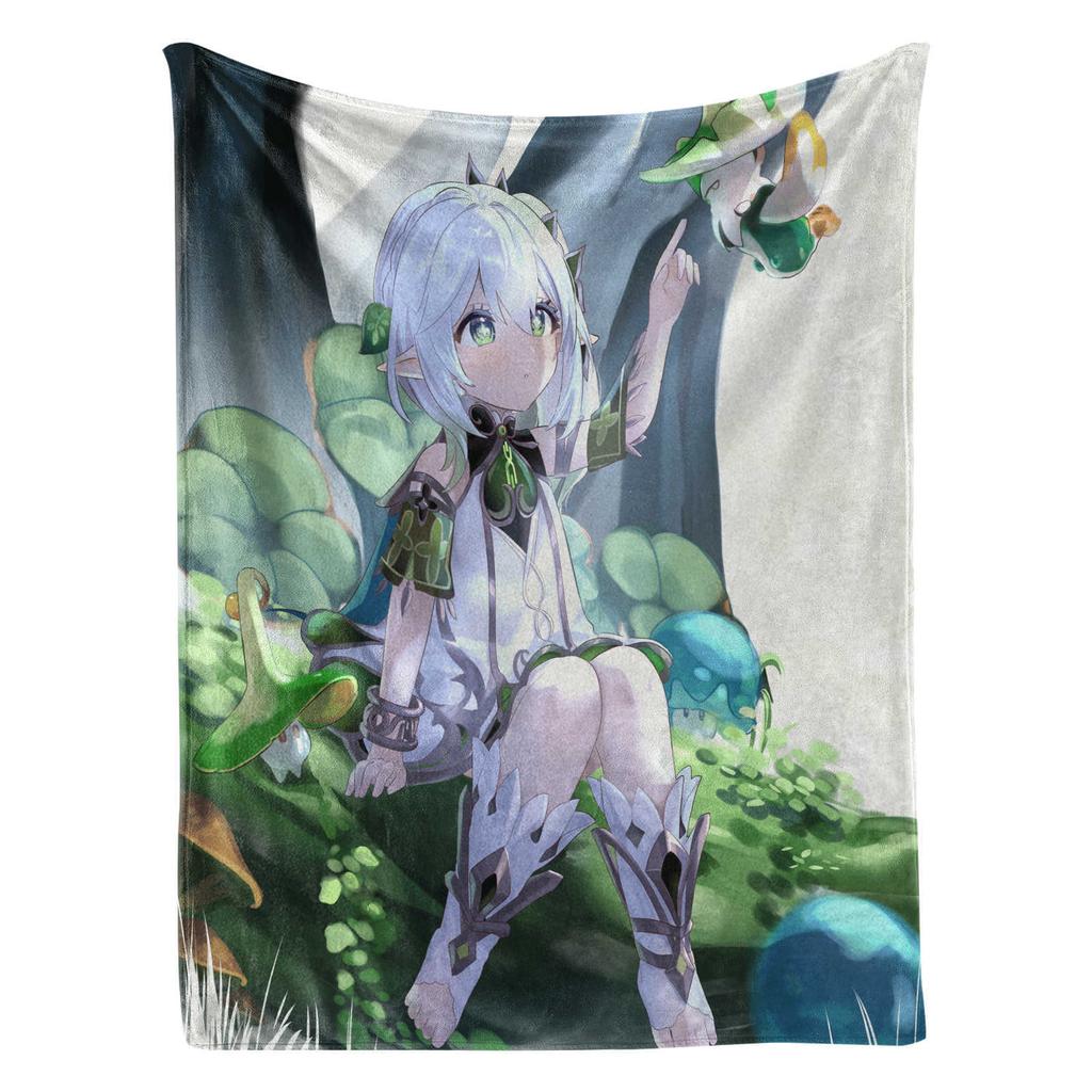 Game Genshin Impact Nahida Green Flannel Blanket Cover Warmth Soft Anime Blanket Multifunctional Decor Home Universal Blankets
