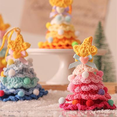 Knitted Christmas Tree with Jingle Bell Plush Christmas Hanging Pendant Wool Crochet Christmas Tree for Christmas Party Decor