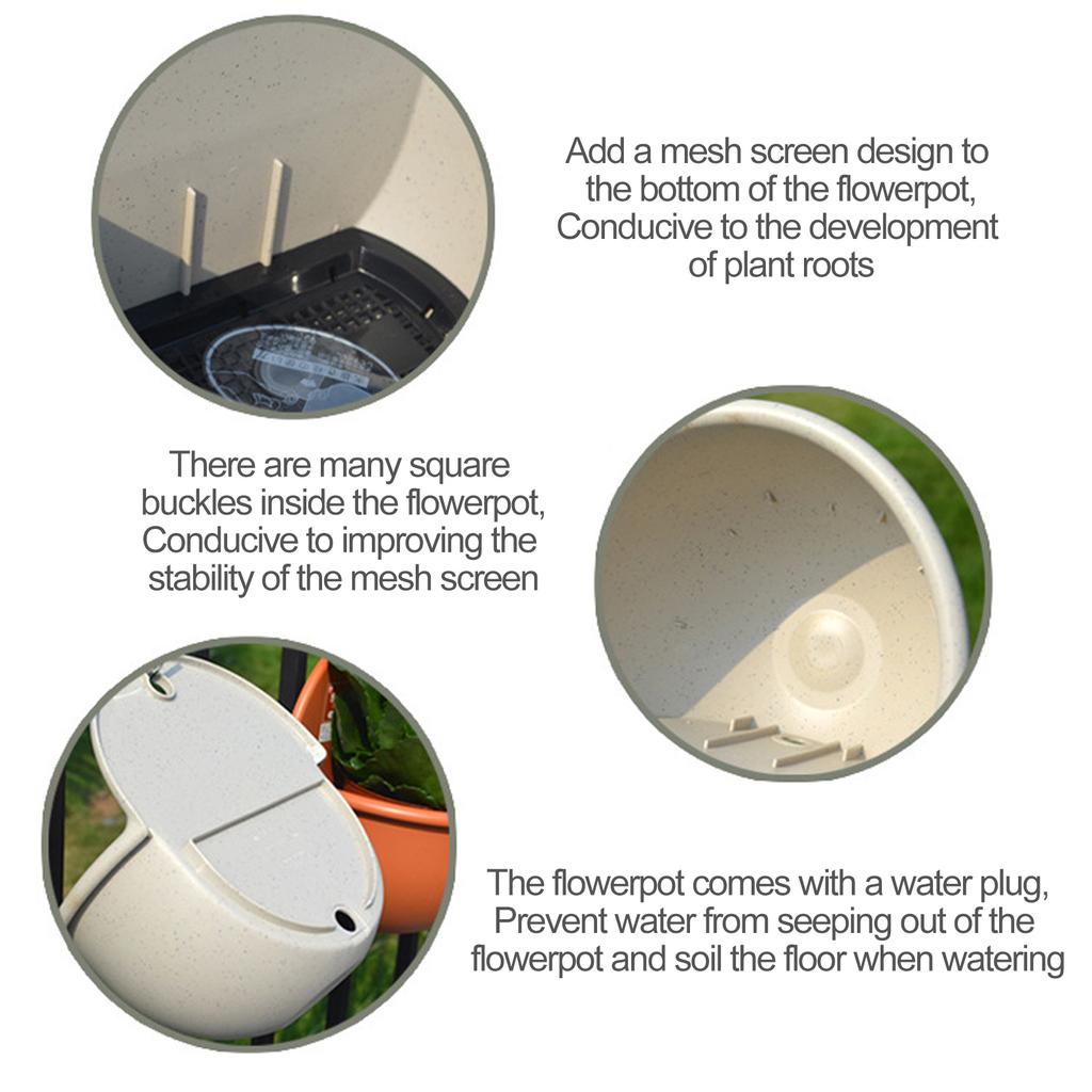 Wall Planter Semi Circular Resin Wall Hanging Flower Pot for Balcony Garden Patio 21.5x21x16.2cm Pottery Tea Color