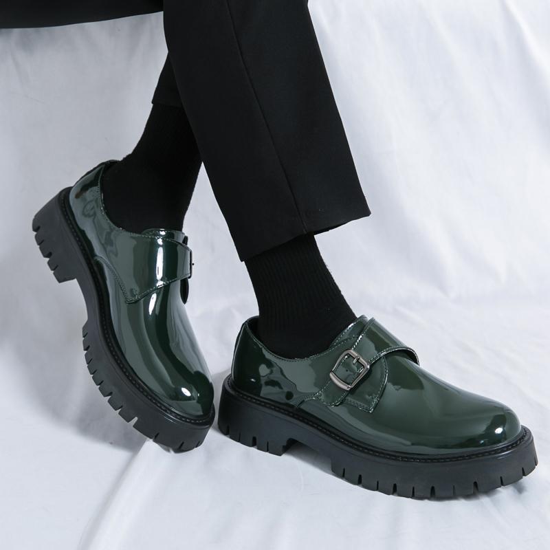Hight Quality Spring New Street Style Patent Leather Loafers For Men's Black Hombre Business Casual Height Increasing Shoes