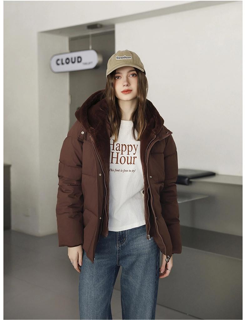 Imitation Mink Velvet Fake Two-piece Hooded Stitching Short Puffer Jacket