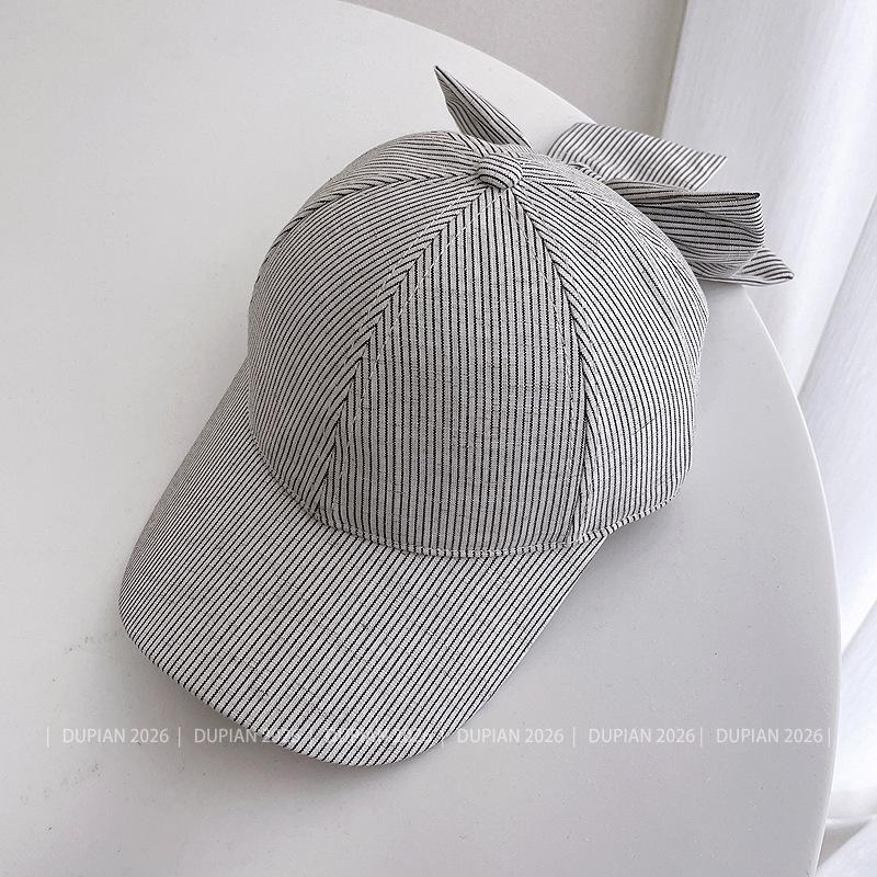 Japanese Vintage Stripe Linen Blend Baseball Cap for Women Spring Summer Outdoor UV Protection Sun Hat