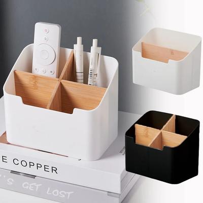 2PCS Organiser Bamboo Wooden Compartment Organiser Multi-functional Desktop Organiser Cosmetic Stationery Remote Control Storage