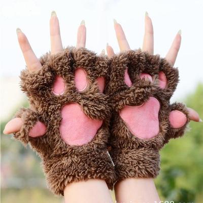 Cute Half Mittens Multi-color Claw Plush Cat Soft Women Winter Fingerless Gloves Bear Paw