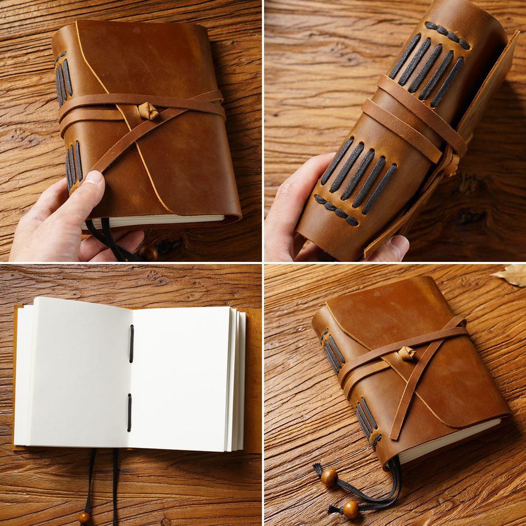 Genuine Leather Retro Traveler's Notebook: Handmade Loose-Leaf Diary with Cowhide in Vintage Style.