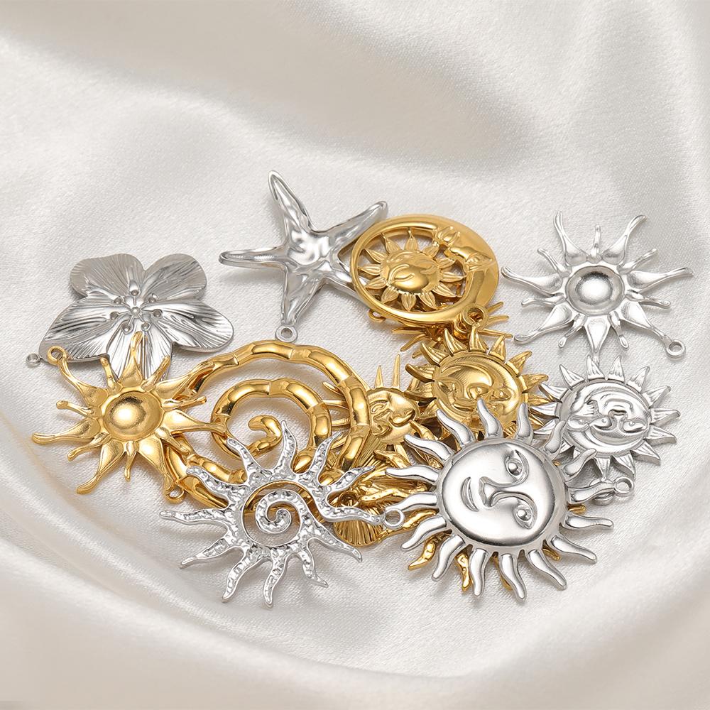 5Pcs Stainles Steel Face Sun Flower Gold Charms for DIY Hiphop Necklace Pendants Supplies Jewelry Findings Women Earrings Making