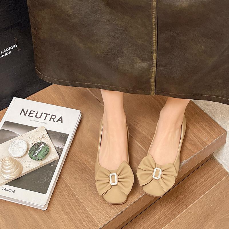 French evening single shoes women's thick heel soft sole new summer versatile bow light mouth gentle wind Doudou shoes