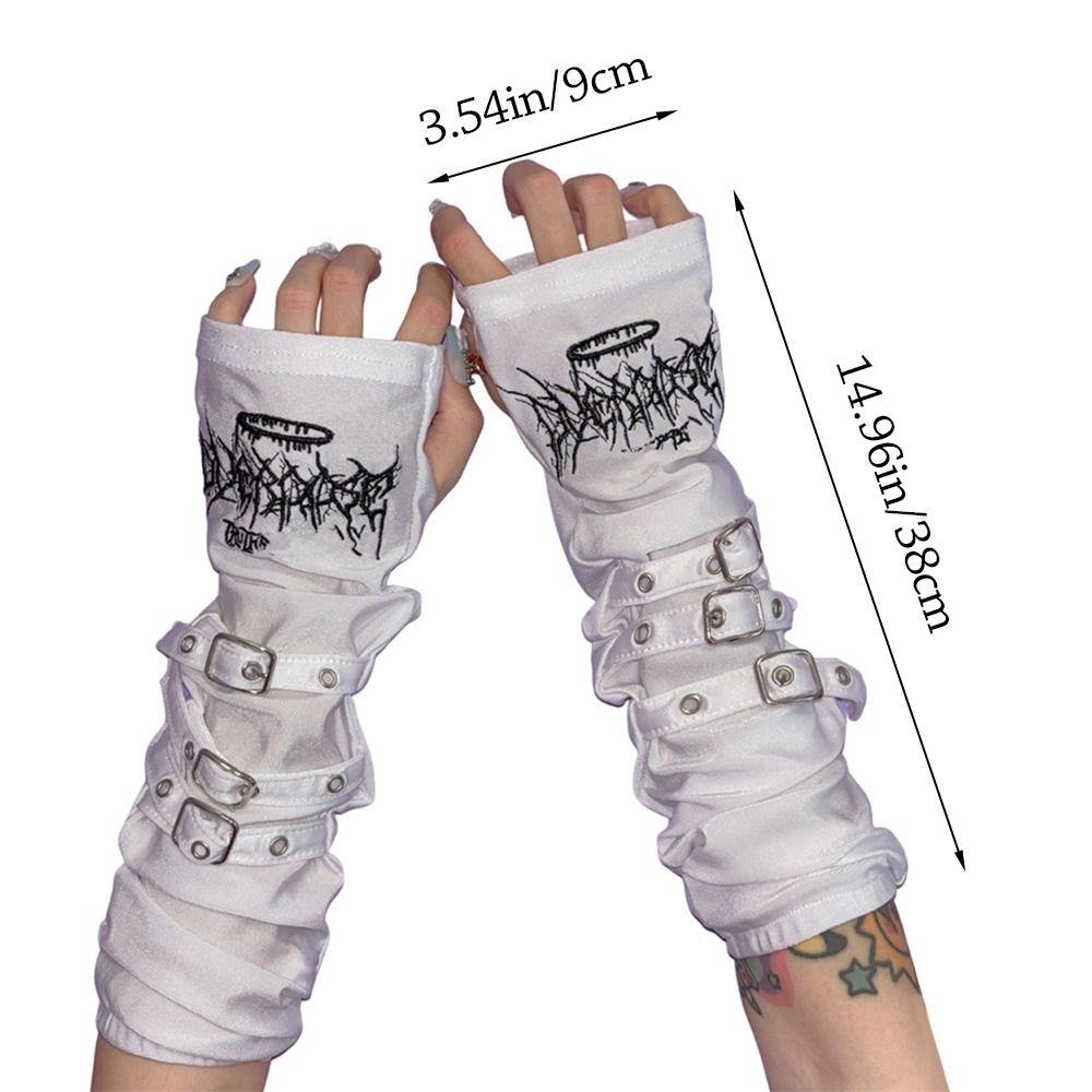 Kreativní kovová přezka Návleky na paže Tmavý Punk Y2K Rukavice bez prstů Výšivka Japonské Cosplay Rukavice Dámské
