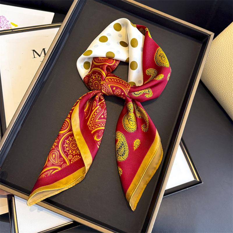 Polka dot cashew print scarf imitation silk retro high-end sunscreen shawl neck square scarf scarf silk scarf headscarf