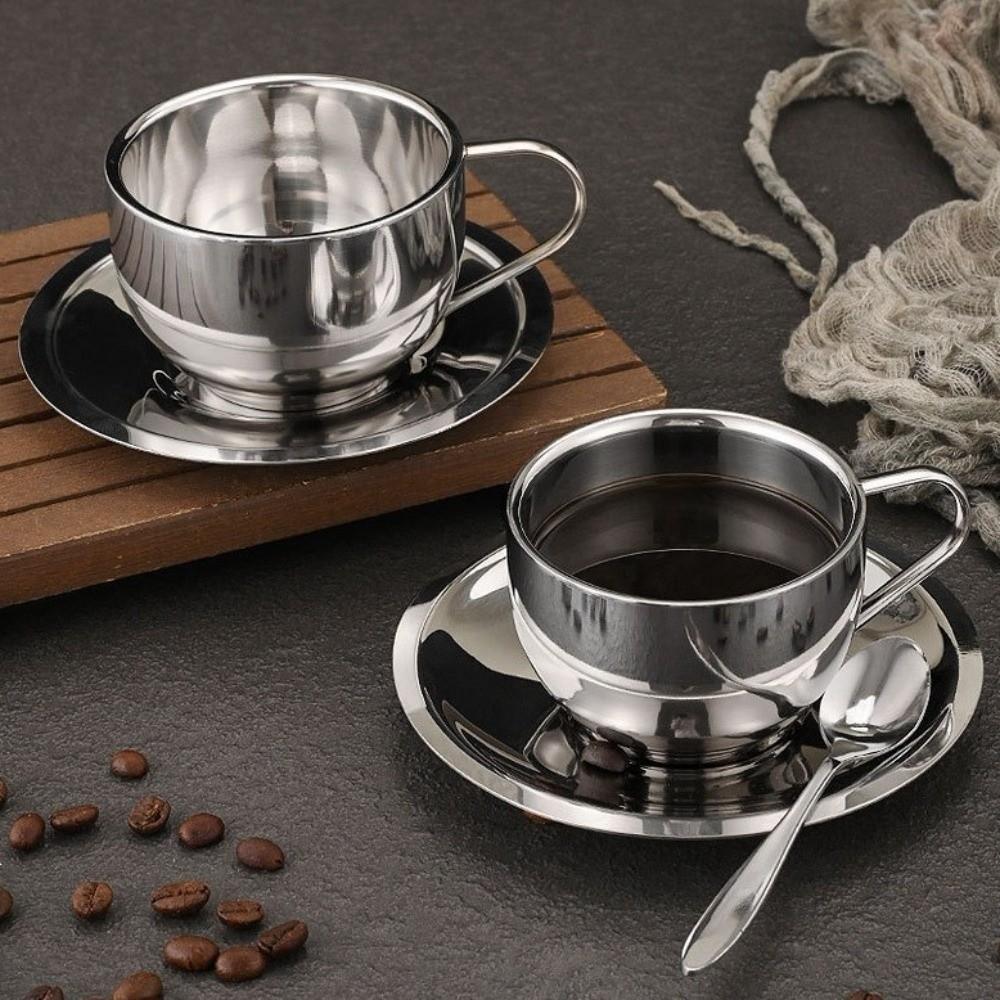 Stainless Steel Coffee Cup Set Double Wall Espresso Cup Portable Tea Cup  Office