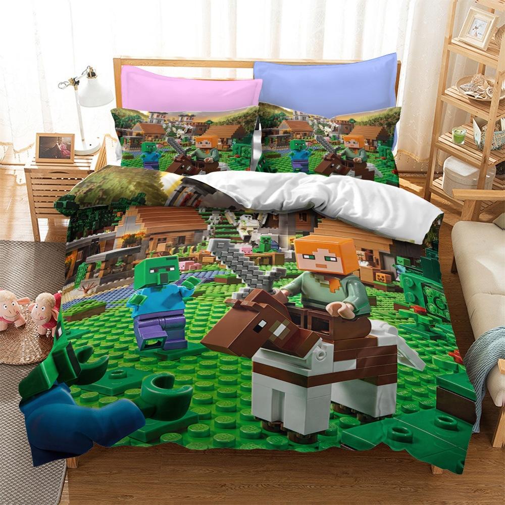 Roupa de Cama Minecraft Série Kit Três Peças Têxtil Lar Tecido Abrasivo Impressão Digital