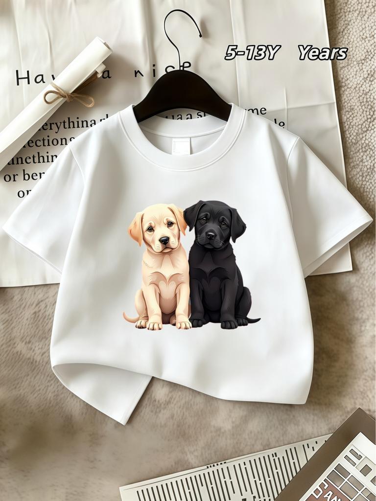 2026 Girls Fashionable Pure Cotton TShirt Round Neck Top Dog Print Short Sleeve Breathable and Comfortable Sports Top