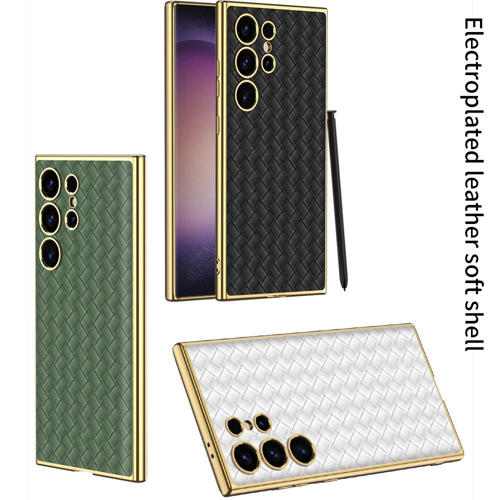 

GKK For Samsung Galaxy S24 Ultra Electroplating PU Leather+TPU+PC Woven Texture Cell Phone Cases Black