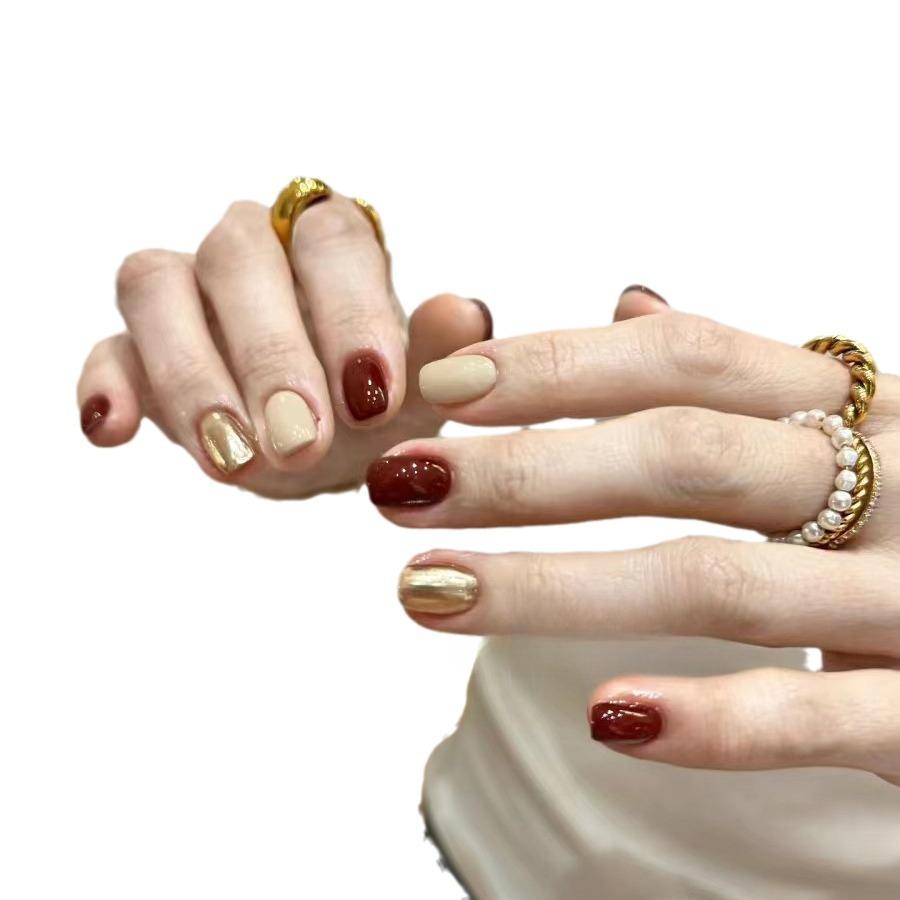New Year's Manicure Pure Hand-wearing Nail Pieces Handmade High-end Simple Wine Red Jumping Magic Mirror Can Be Detached