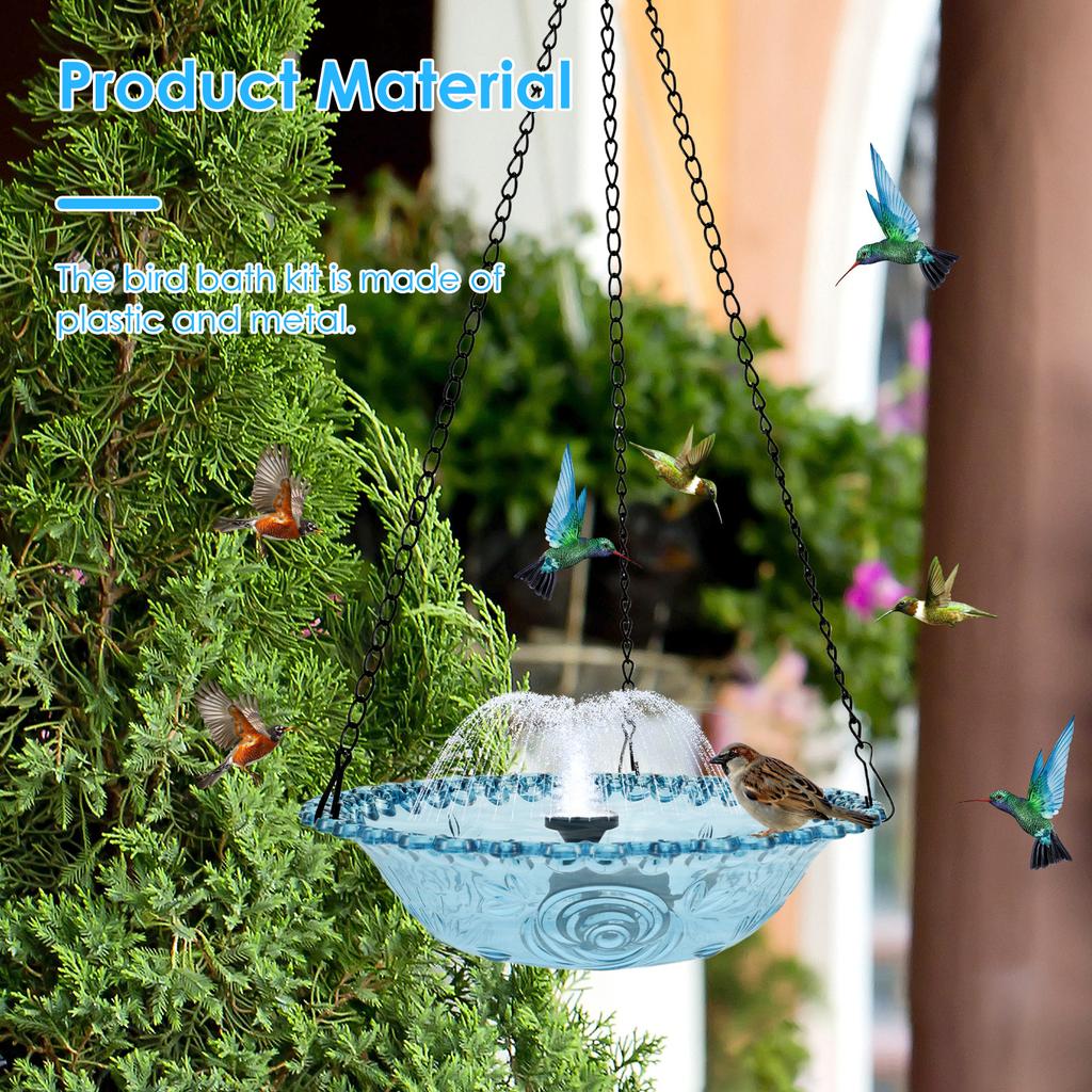 Hanging Bird Bath Fountain USB Powered Bird Water Feeder Outdoors Garden Landscape Decoration Hummingbird Bath Feeder Bowl