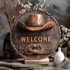 Rustic Welcome Sign Cowboy Hat Rope Western Wall Art Decor 8x8 Inch Western Theme Gift for Home Bar Office
