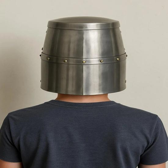 Medieval Crusader Great Helmet Steel Knight Helmet with Brass Cross Templar Historical Reenactment LARP Helmet Gift