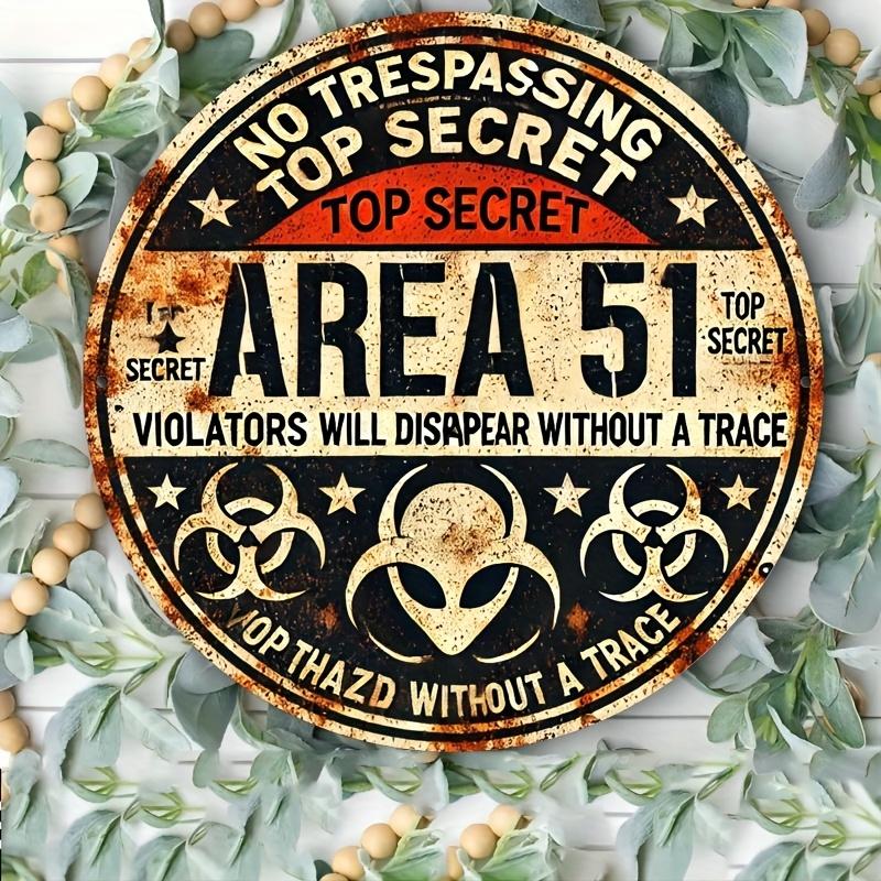 Vintage Area 51 Aliens Round Aluminum Sign