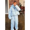 Vertical striped hooded cotton suit set thick warm loose bread suit trousers winter women's clothing