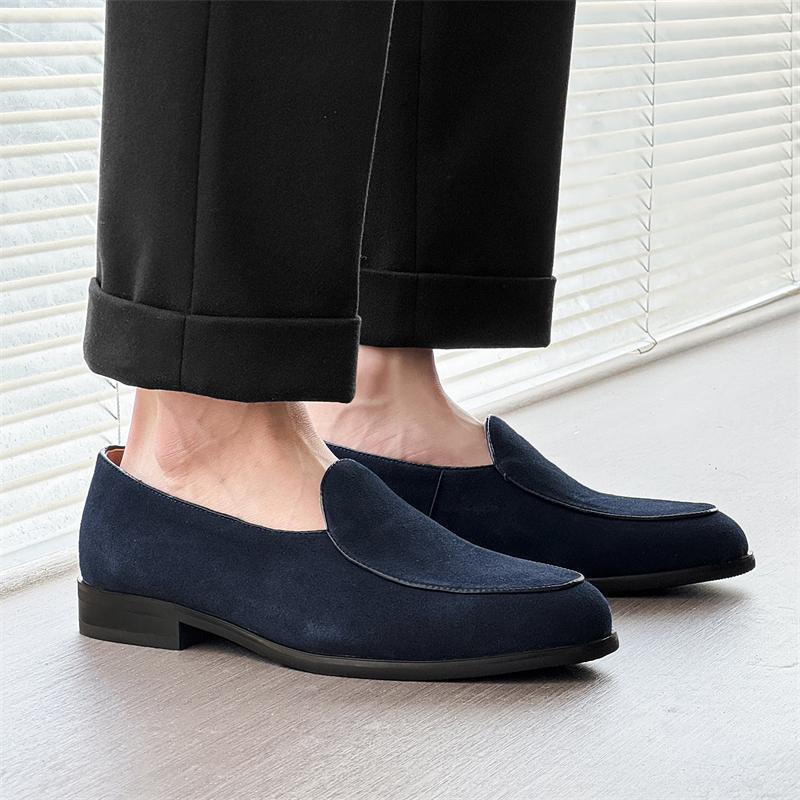 Brand Men's Comfortable Suede Pointed Loafers Retro Pointed Pointed Men Spring Breathable Business Casual Leather Shoes
