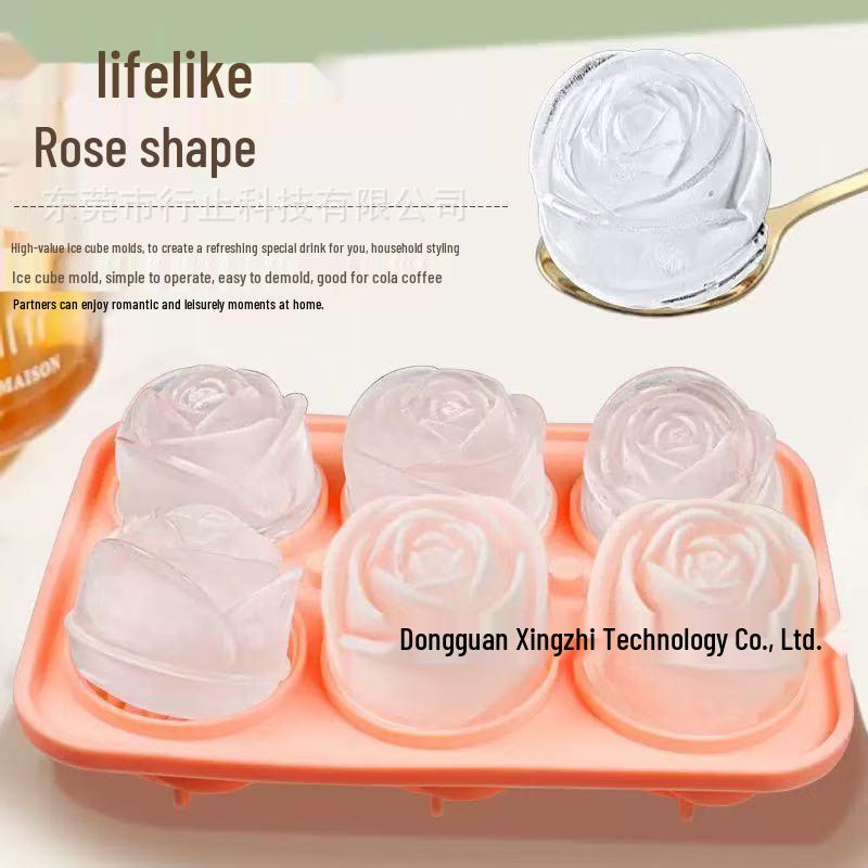 6-Cavity Rose Ice Cube Tray - Leak-Proof Silicone Mold for DIY Whiskey Ice Cubes