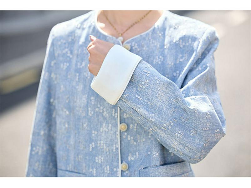 2025 Frühling Damen Retro Pailletten Rundhalsjacke HE5011