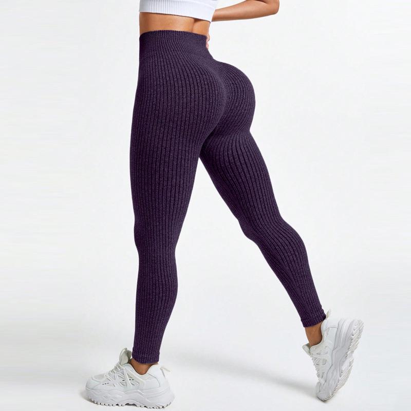 Dámske rebrované legíny na jogu s vysokým pásom | Fitness nohavice na zdvíhanie zadku