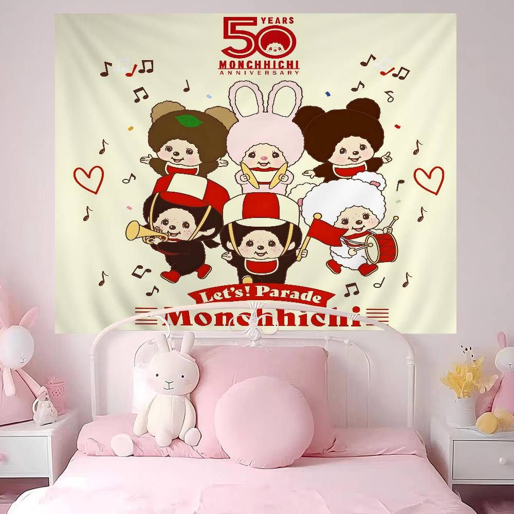 Cartoon MMMonchhichis Anime Hippie Wall Hanging Tapestries Bohemian Wall Tapestries Mandala INS Home Decor