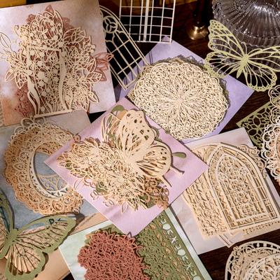 10 Pcs Window Flower Circle Lace Material Paper Junk Journal Planner Scrapbooking Vintage Butterfly Decorative DIY Craft Paper ZH