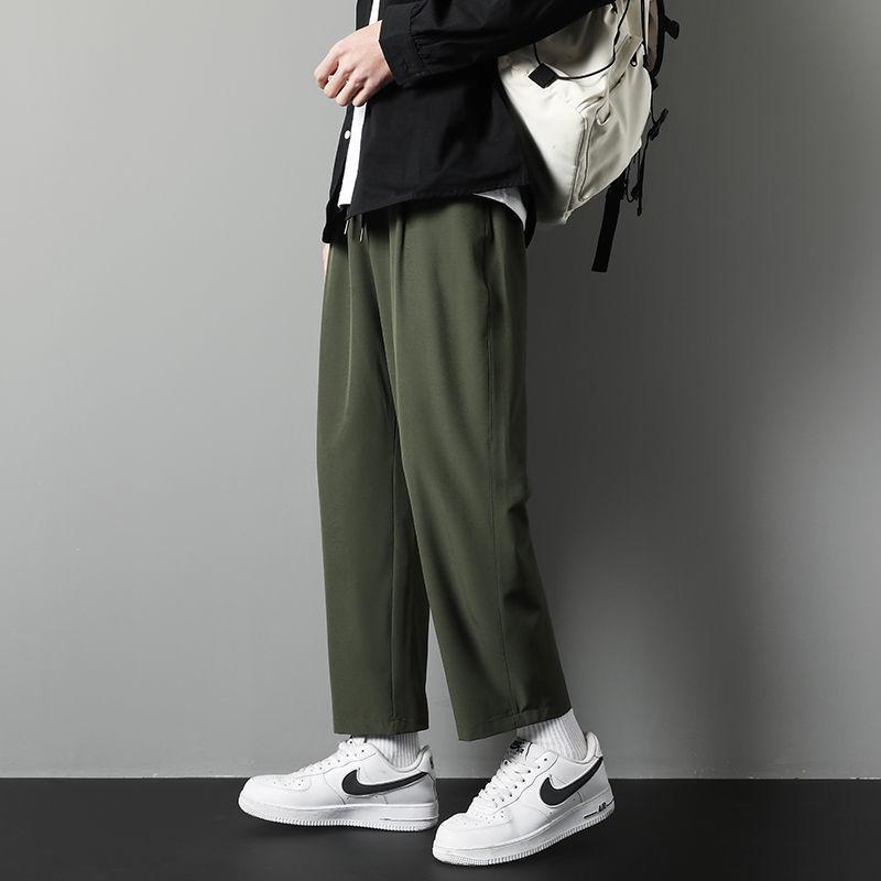 Men's Trendy Loose-Fit Summer Sports Pants - Ice Silk, Straight Wide-Legged, Cropped.