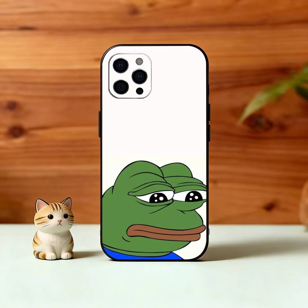 Sad Funny Frog Meme Phone Case For iPhone 17,16,15,14,13,12,11 Plus,Pro Max,XS,Soft Silicone Black Cover