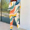 Women Plus Size Colorful Printed Round Neck Long Sleeve Top And Fitted Pants Two Piece Set