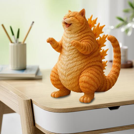 1/2Pcs Roaring Cat Figurine Dinosaur Kitten Resin Statue Cartoon Animal