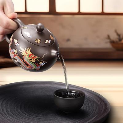 Handgefertigte Drachen Phönixe Farbwechselnde Lila Ton Teekanne Wiederverwendbare Teekanne zum Aufbrühen von Tee Teetasse Sieb Teekanne Wertvolles Geschenk