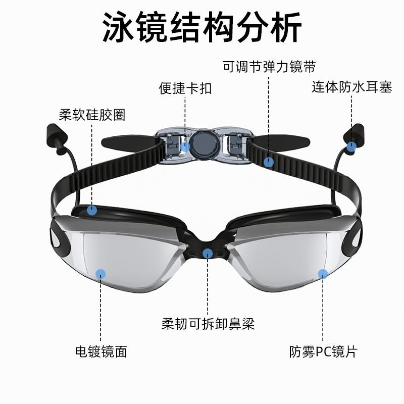 Adult Waterproof Anti-Fog Silicone Prescription Swimming Goggles With Ear Plugs