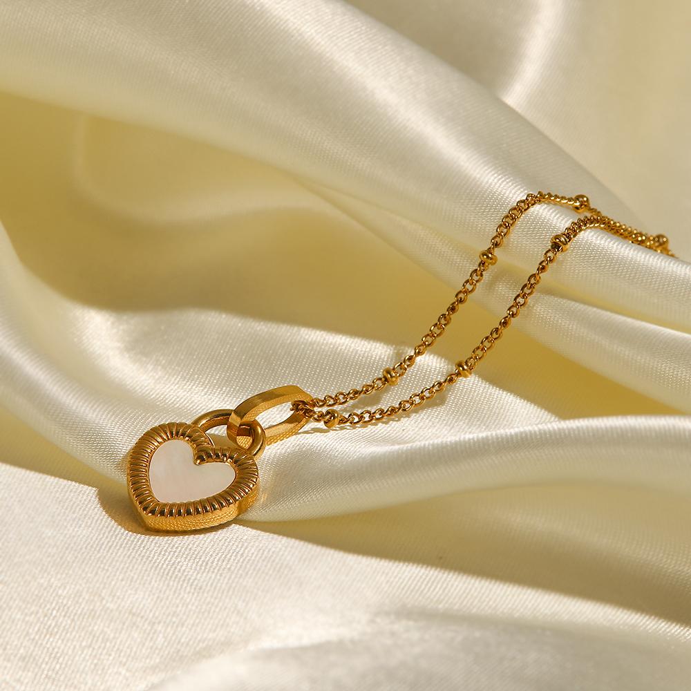 Youthway Double Sided Heart Necklace Stainless Steel Golden 18 K Pvd Choker Women Necklace Waterproof Accessories Gift