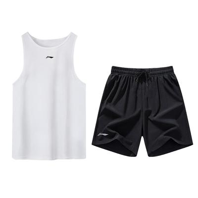 Li-Ning Skin-Friendly Comfortable Breathable Quick-Dry Tank Top And Shorts Casual Sports Set Unisex Sets White ZHXY189-2